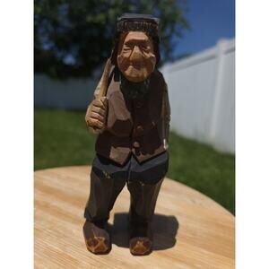 Antique Vintage Hand Carved Wood Man Figurine Folk Art 6"